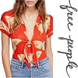 FREE PEOPLE Ready Set Sail Butterfly Orange Top